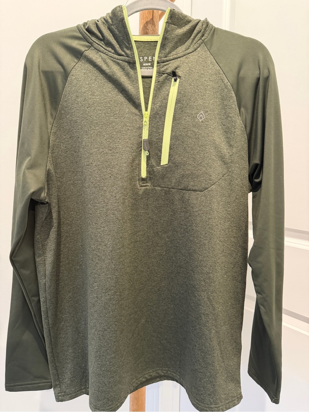Olive Green Quarter-Zip Hoodie with Neon Yellow Trim